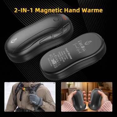 Електричні грілки для рук 2 шт. FANDLISS, 6000mAh, USB, для кемпінгу, полювання, гольфу, чорний
