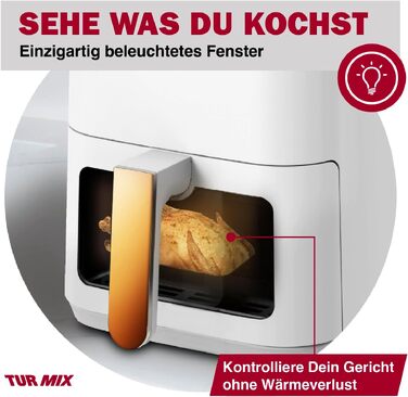 Аерофритюрниця TURMIX CX 250 Compact біла, 3.5л, 1350Вт, з сенсорним дисплеєм, 10 програмами та прозорим вікном