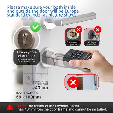 Електронний дверний замок WELOCK для вхідних дверей з PIN-кодом, Bluetooth, додатком, водонепроникний, для дверей 50-100 мм