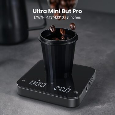 Таймерна вага для еспресо та пуроверу Maestri House Mini-Kaffeewaage 2кг/0.1г, чорна - портативні кухонні ваги з автоматичним вимірюванням часу