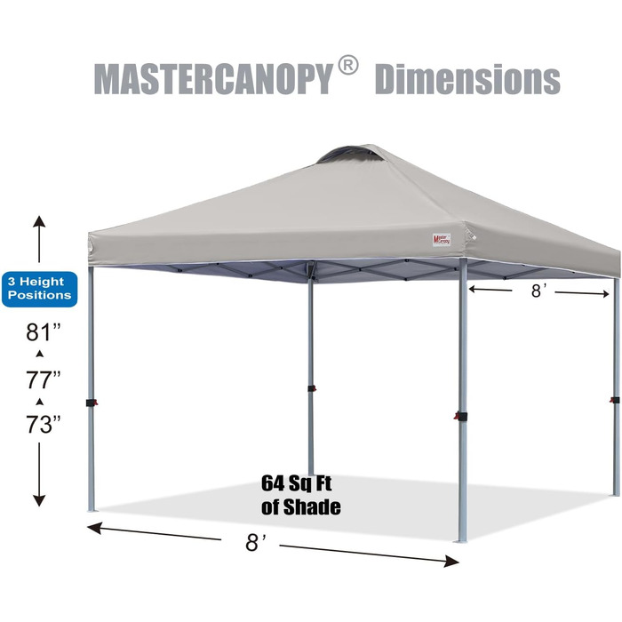 MasterCanopy Павільйон 3x3 з швидким розкладанням, сірий. Намет для кемпінгу, заходів, саду. UPF50+, водонепроникний, з сумкою та мішками для фіксації.