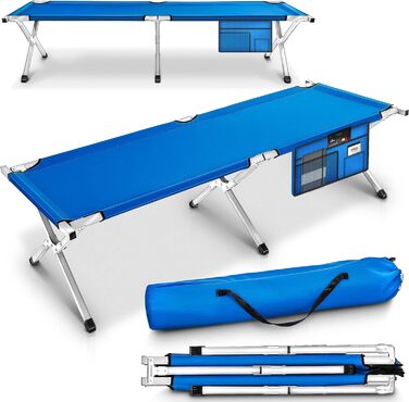 Розкладне кемпінгове ліжко TRESKO XXL 210x90x42 см, метал, синє, навантаження до 150 кг