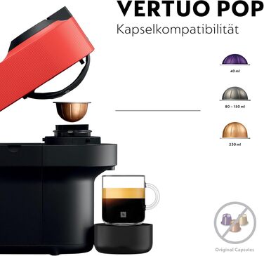 Кавомашина Nespresso Krups Vertuo Pop 560 мл, червоний (XN9205) - капсульна, автоматичне розпізнавання капсул, 4 розміри чашок, швидкий нагрів