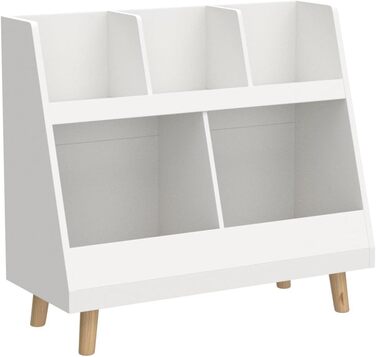 Дитячий стелаж SoBuy KMB19-W з 5 полицями, білий, масив дерева, 86x77x36 см – книжкова шафа та органайзер для іграшок