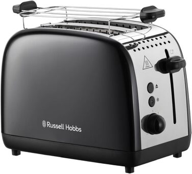 Тостер Russell Hobbs Colours Plus Edelstahl на 2 тости, чорний - з підставкою для булочок, 6 режимів підсмажування, розморожування, функція Lift & Look, 1600 Вт