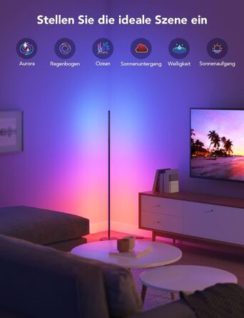 Govee RGBIC LED Торшер WiFi, Димування, Alexa/Matter, 16 млн кольорів, 85 режимів, Музичний режим, DIY, Чорний