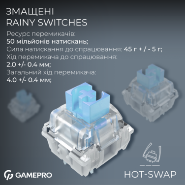 Бездротова механічна клавіатура GamePro Asgard Valhalla Pro (MK160B-D-Pro) 75% Rainy switches
