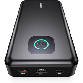Power Bank 140W, 25000mAh з дисплеєм для ноутбука, MacBook, iPad, iPhone, Switch. Швидка зарядка PD3.1 (Сірий)