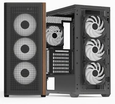 Корпус для ПК AeroCool GEH Midi D501A-G-BK-V2, чорний/дерево, ATX