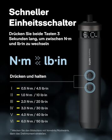 HOTO PixelDrive Електричний Шуруповерт з Дисплеєм, 6 Режимів, 0.5-6 Нм, 30 Біт, USB-C, для Електроніки та Дому