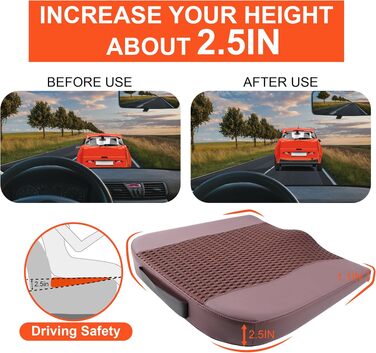 Автомобільна подушка Lofty Aim з Memory Foam для водія: підтримка спини, зняття болю (ішіас), для автокрісла, офісного крісла, інвалідного візка. PU-шкіра, 4D Mesh, коричнева