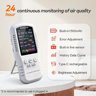 Аналізатор якості повітря 9 в 1 T-Z01: вимірювач CO2, TVOC, HCHO, PM2.5, PM10, PM1.0, температури та вологості для дому, офісу та школи