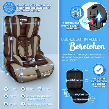 Автокрісло KIDUKU® 9-36 кг (1-12 років) 3-в-1, ECE R129/03, групи 1/2/3, для дітей, коричневе/бежеве