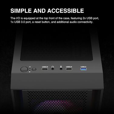 Ігровий корпус GAMDIAS AURA GC2 Elite ATX, мід-тауер, скло, 4x120 мм ARGB вентилятори, чорний, висока вентиляція
