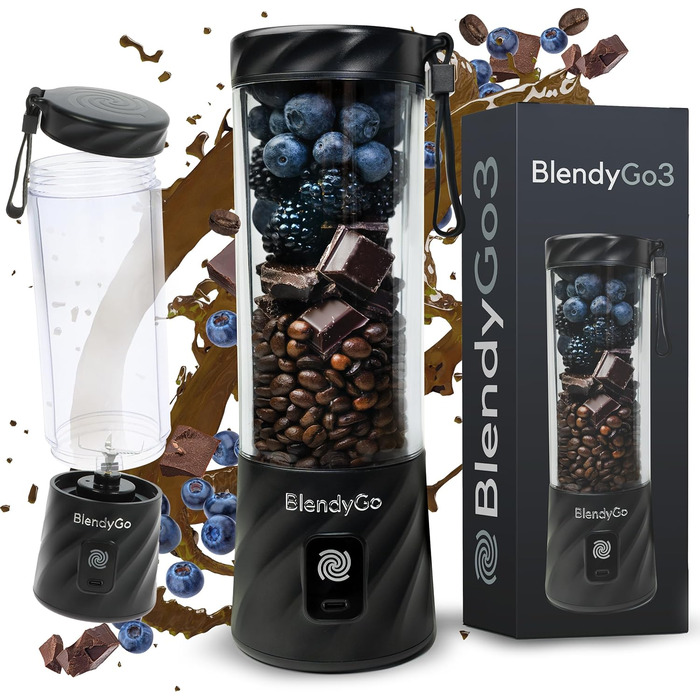 Портативний блендер BlendyGo 3 для смузі, 550 мл, USB, без BPA, PulseMotion & BlendPro технології, чорний