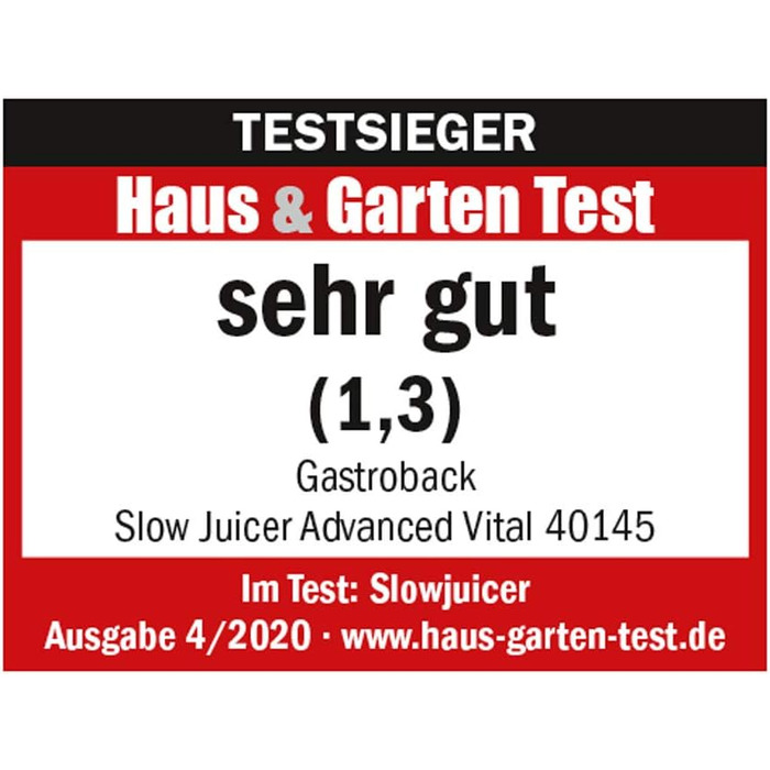 Соковижималка GASTROBACK Slow Juicer Advanced Vital, чорна, срібляста, повільного віджиму, для овочів і фруктів