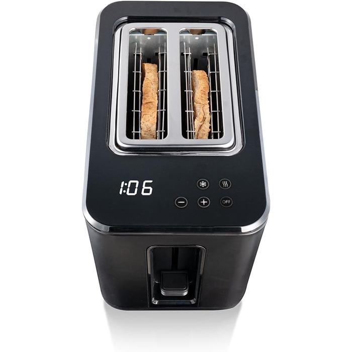Тостер Cloer 3930 цифровий, 2 скибки, сенсорне керування, 750-900 Вт, таймер, функція розморожування та підігріву, насадка для булочок, 7 ступенів підсмаження, чорний