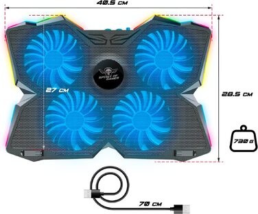 Охолоджувач для ноутбука Spirit of Gamer AIRBLADE 500 (10-17 дюймів), 4 тихі вентилятори, RGB підсвітка, сумісність з PC, PS5, PS4, Xbox