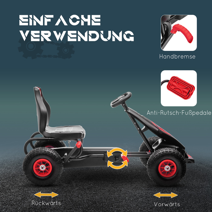 Дитячий карт, Kinder Gokart, з педальним приводом, регульоване сидіння, для використання в приміщенні та на вулиці, від 5 років, червоно-чорний, 121 x 58 x 61 см