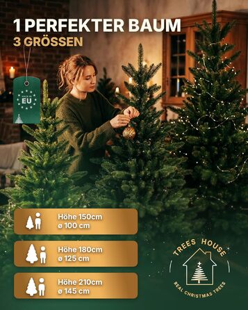 Штучна ялинка TreesHouse Scandinavian Spruce 180 см, реалістична зелена хвоя, підставка з FSC-дерева