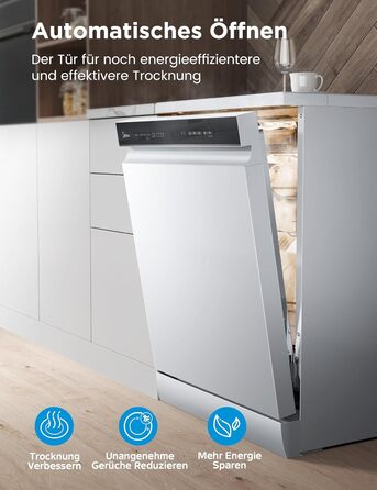 Посудомийна машина Midea SV 5.14K10C, 45 см, 10 комплектів, вбудована, з Wi-Fi, 8 програм, 44 дБ, автоматичне відкриття дверцят, таймер затримки 0-24 год, Inox