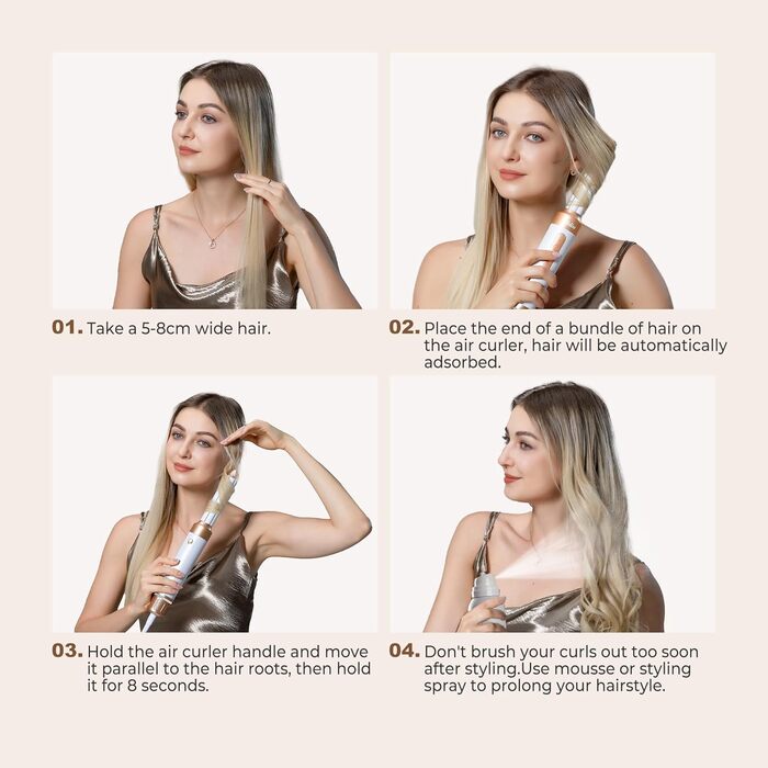 UKLISS Hairstyler 7 в 1: Професійний фен-щітка, стайлер для волосся, набір для укладки з повітряним обдувом 110 000 об/хв, білий