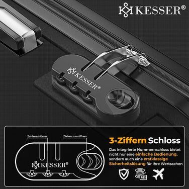 Набір валіз KESSER® 3шт з ABS-пластику: велика, середня, маленька. Валіза-тележка з замком, коліщата 4 шт., ваги в комплекті. Чорний колір.