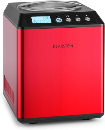 Морожениця Klarstein Vanilla Sky, 2 л, 180 Вт, з LED-дисплеєм, таймером, функцією охолодження, нержавіюча сталь, легке очищення, червона