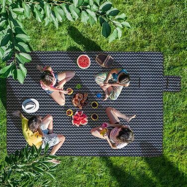 Пікнік килимок Relaxdays XXL 200x300 см, флісовий, водонепроникний, теплоізольований, з ручкою для перенесення, темно-синій/білий