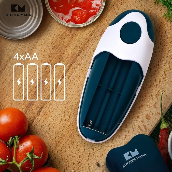Електричний відкривач банок Kitchen Mama 2.0: Автоматичний, бездротовий, з гладкою кромкою, безпечний (Морський колір)