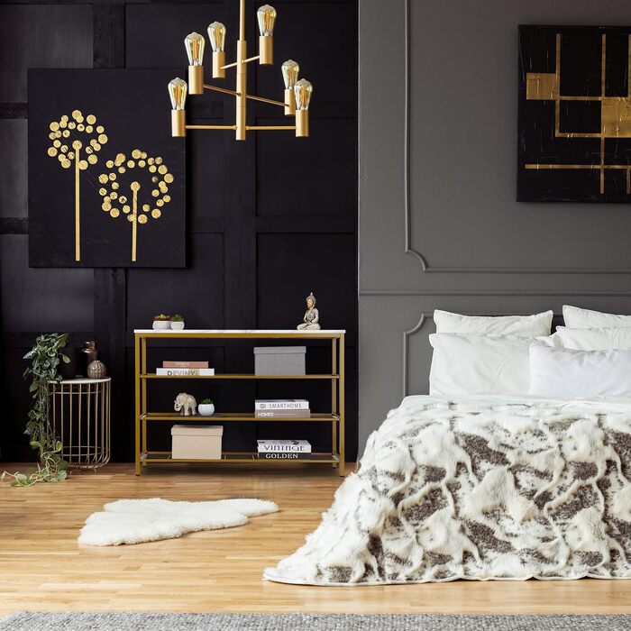 Консольний стіл Relaxdays з мармуровою стільницею, 70x101x30 см, метал і МДФ, вузька консоль для коридору з 4 полицями, золото/білий