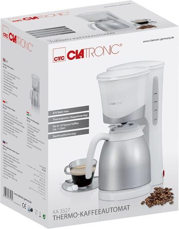 Кавоварка Clatronic KA 3327 з термокухлем, фільтраційна, 1 л, 8-10 чашок, авто-вимкнення, біла