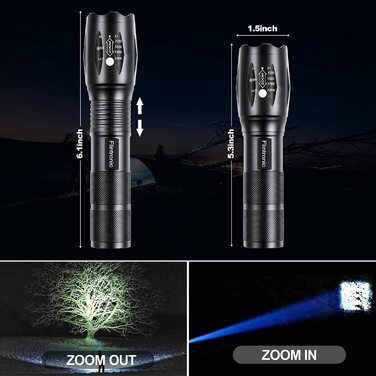 Ліхтарик Flintronic LED акумуляторний 10000 люменів, тактичний, 5 режимів, 2500 мАг, IP67 водонепроникний, зум, для туризму, кемпінгу, екстрених ситуацій