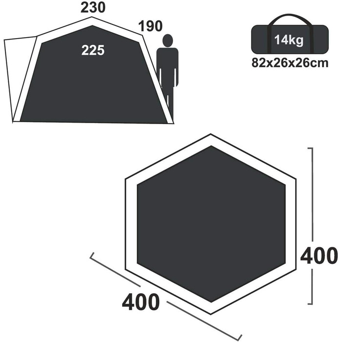 Намет your GEAR Ponza 400 для фестивалю, груповий, сімейний, 4×2,3 м, купольний, UV 50+, висота для стояння, водонепроникний 5000 мм, з підлогою, синьо-сірий