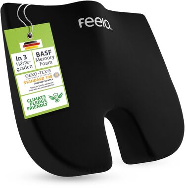 Ортопедична подушка-валик Feela® з 3 рівнями жорсткості – подушка з піною з пам'яті для корекції постави та полегшення болю в спині та сідничному нерві | Для дому, офісу, подорожей та ігрових крісел (жорстка) Чорний (80-110 кг)