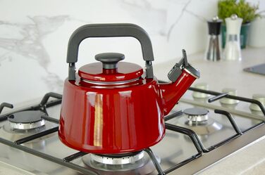 Чайник емальований з нержавійки Forchetto Moderno, 2,1 л, червоний, зі свистком, для газу та індукції