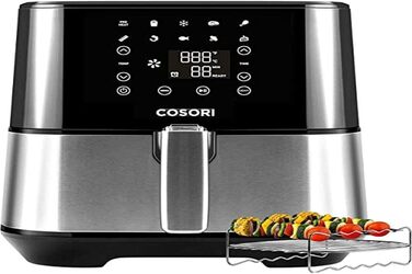 Аерофритюрниця COSORI 5.5 л, 1700 Вт, срібляста, енергозберігаюча, з гриль-аксесуарами, 9 функцій, режим сушіння, рецепти в комплекті