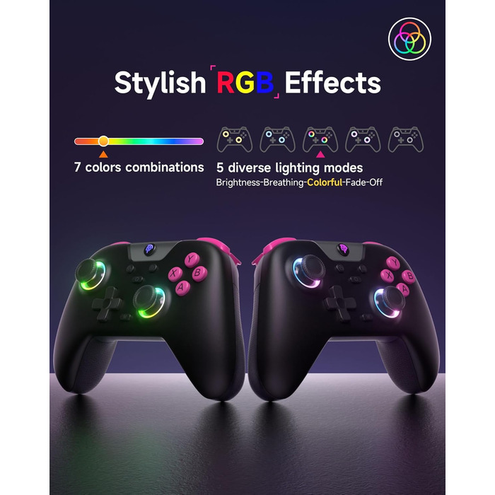 Ігровий бездротовий контролер EasySMX X05 для PC, Nintendo Switch, Steam, Android/iOS з RGB-підсвіткою, Hall Effect стіками та тригерами, чорний