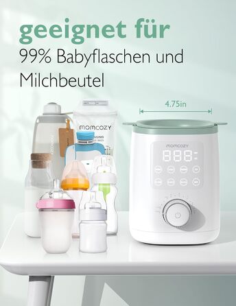 Momcozy Нагрівач для пляшечок Momcozy Nutri-Flaschenwärmer - 9-в-1 з точним контролем температури, нічним світлом, швидким нагрівом та автоматичним вимкненням. Сумісний з усіма пляшками.