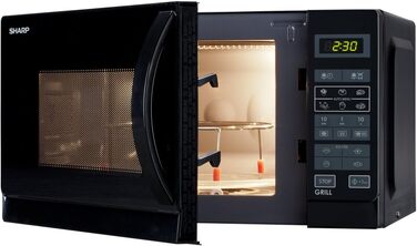 Мікрохвильова піч Sharp R642BKW з грилем, 20 л, 800 Вт, 8 програм, чорна