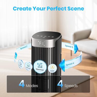 Вентилятор вежний Leiser Smart Tower, 90° осциляція, 4 режими, таймер 12 год, 86 см, чорний