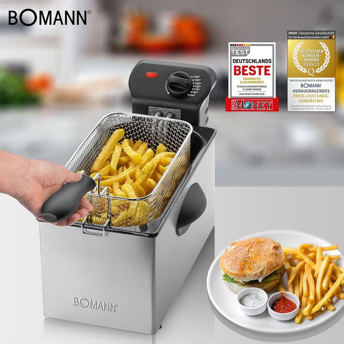 Фритюрниця Bomann 3л, 2000Вт, холодна зона, термостат, професійна для ресторану