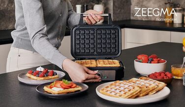Вафельниця ZEEGMA GOFREE CHEF PRO для бельгійських вафель, 1200 Вт, вертикальна, з антипригарним покриттям та регулюванням температури, сріблясто-чорна