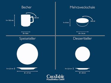 CreaTable Серія Luna: 18-частинний порцеляновий набір посуду для 6 осіб, сніданок, безпечний для миття в посудомийній машині та використання в мікрохвильовці