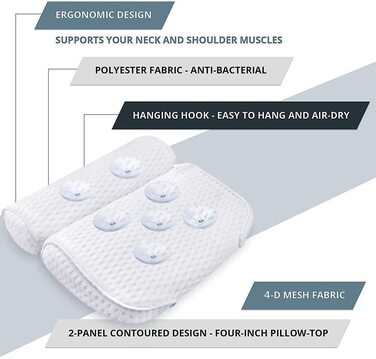 Подушка для ванни AmazeFan, розкішна 4D Air Mesh, 7 присосок, для підтримки голови, шиї, спини і плечей, для ванни та домашнього спа