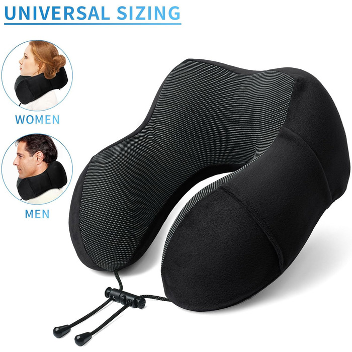 Дорожня подушка для шиї з піни Memory Foam з 3D маскою для сну та берушами, м'яка бавовняна U-подібна подушка для подорожей у літаку, авто, поїзді, офісі та кемпінгу (чорна)