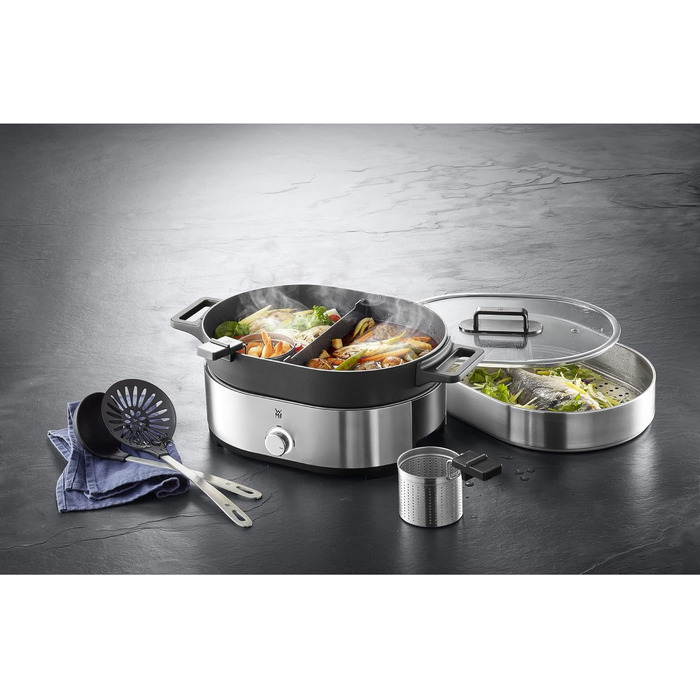WMF Küchenminis 220 Вт: Міні-пароварка з контейнером для ланчу, компактний, Cromargan® матовий (Пароварка та Hot Pot)