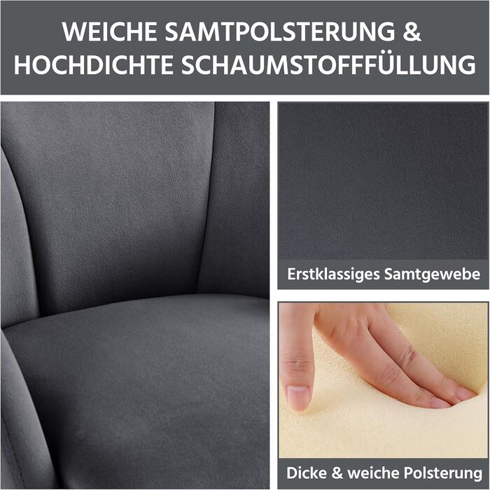 М'який крісло Yaheetech з пелюстковою спинкою, металеві золоті ніжки, темно-сірий обідній стілець з поліестеру для вітальні, кухні або туалетного столика