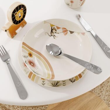 Дитячий набір столових приборів Villeroy & Boch Boho Kids 'Roar like a lion' (4 шт.) з нержавіючої сталі, сріблястий/платиновий, придатний для миття в посудомийній машині