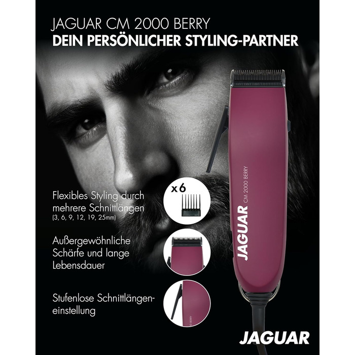 Професійна машинка для стрижки волосся JAGUAR CM 2000 Berry з насадками, для мережі